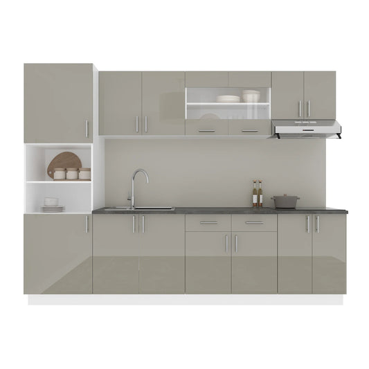 Set Bucatarie haaus Karo V23, Gri Lucios/Alb, MDF, Blat Thermo 28 mm, L 280 cm