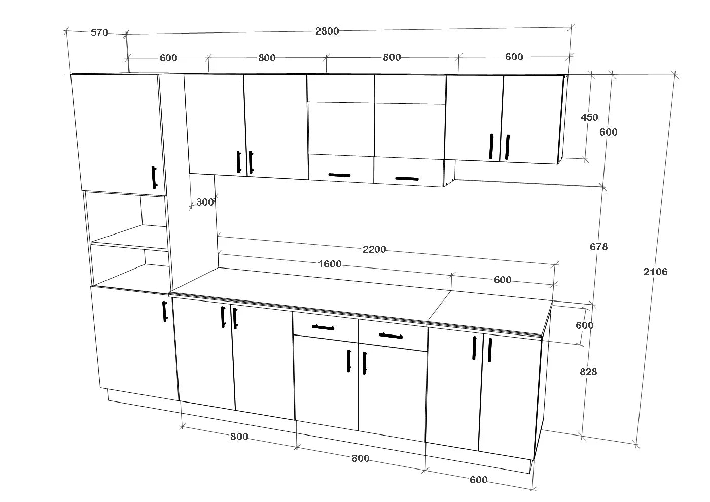 Set Bucatarie haaus Karo V23, Stejar Sonoma Inchis/Alb, Blat Thermo 28 mm, L 280 cm