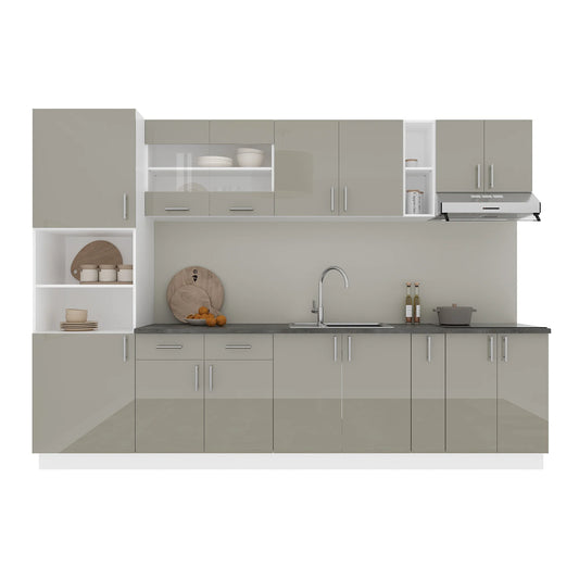 Set Bucatarie haaus Karo V26, Gri Lucios/Alb, MDF, Blat Thermo 28 mm, L 300 cm
