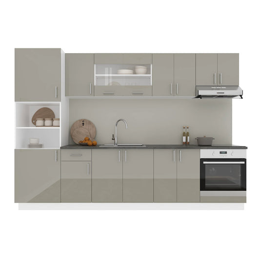 Set Bucatarie haaus Karo V27, Gri Lucios/Alb, MDF, Blat Thermo 28 mm, L 300 cm