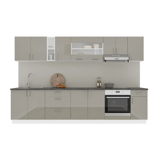 Set Bucatarie haaus Karo V28, Gri Lucios/Alb, MDF, Blat Thermo 28 mm, L 320 cm