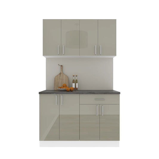 Set Bucatarie haaus Karo V2, Gri Lucios/Alb, MDF, Blat Thermo 28 mm, L 120 cm