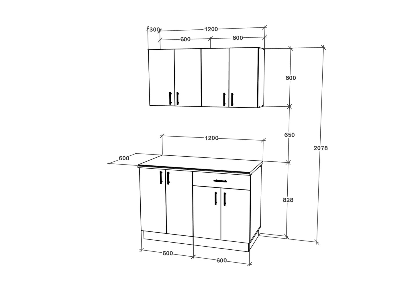 Set Bucatarie haaus Karo V2, Gri Lucios/Alb, MDF, Blat Thermo 28 mm, L 120 cm