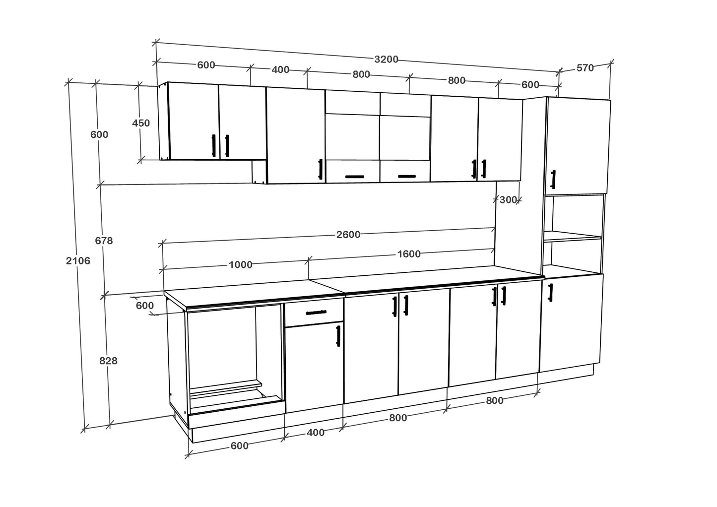 Set Bucatarie haaus Karo V30, Stejar Sonoma Inchis/Alb, Blat Thermo 28 mm, L 320 cm