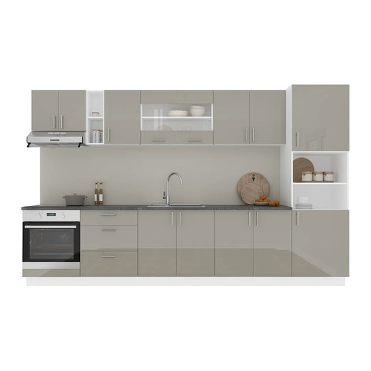 Set Bucatarie haaus Karo V31, Gri Lucios/Alb, MDF, Blat Thermo 28 mm, L 340 cm
