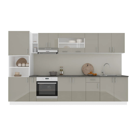 Set Bucatarie haaus Karo V33, Gri Lucios/Alb, MDF, Blat Thermo 28 mm, L 340 cm