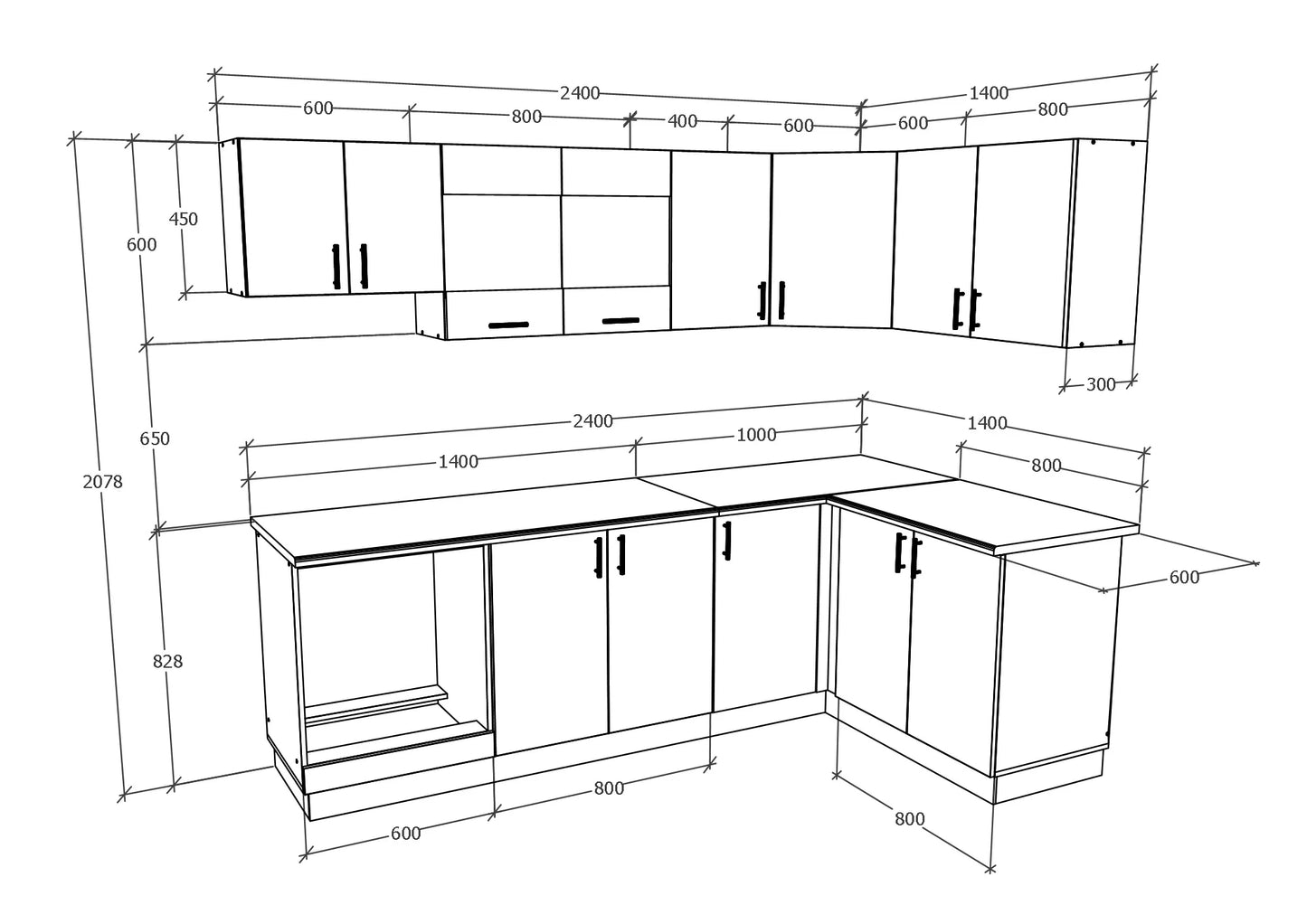 Set Bucatarie Colt haaus Karo V34, Lemn Natural/Alb, Blat Thermo 28 mm, L 240 x 140 cm