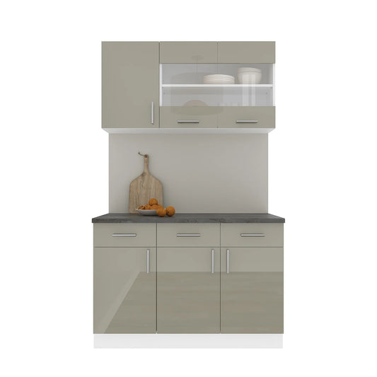 Set Bucatarie haaus Karo V3, Gri Lucios/Alb, MDF, Blat Thermo 28 mm, L 120 cm