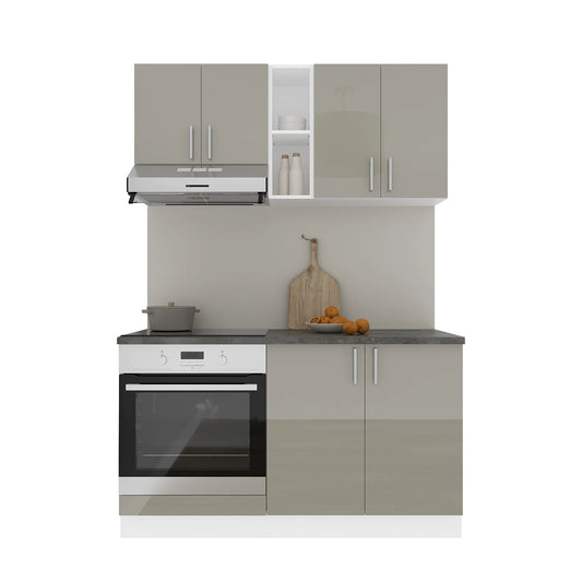 Set Bucatarie haaus Karo V4, Gri Lucios/Alb, MDF, Blat Thermo 28 mm, L 140 cm