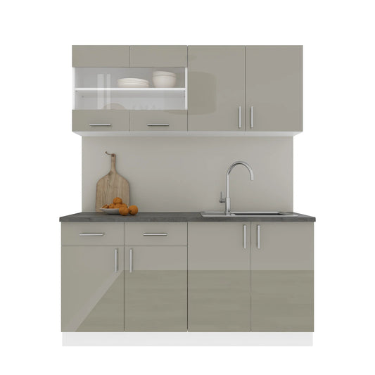 Set Bucatarie haaus Karo V8, Gri Lucios/Alb, MDF, Blat Thermo 28 mm, L 160 cm
