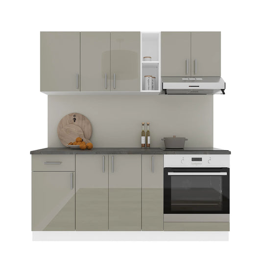 Set Bucatarie haaus Karo V9, Gri Lucios/Alb, MDF, Blat Thermo 28 mm, L 180 cm