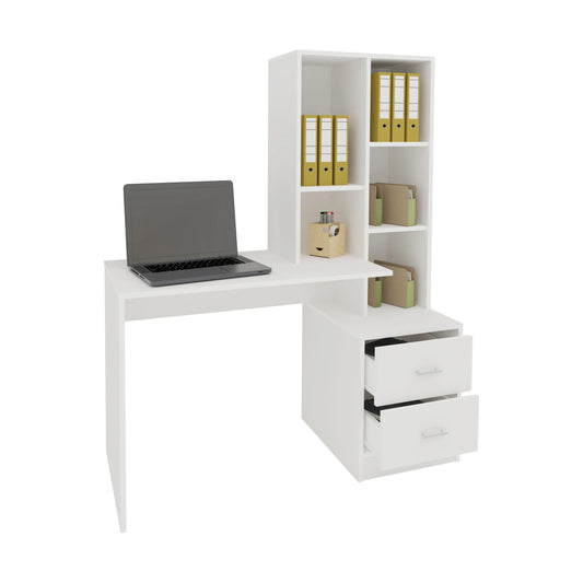 Birou haaus Kobe, 2 Sertare, 3 Rafturi, Alb, 117 x 50 x 143 cm