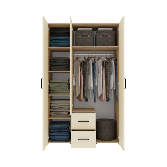 Dulap haaus Malmo, 2 Sertare, 3 Usi, cu oglinda, Stejar Artisan/Argila, 120 x 52 x 200 cm