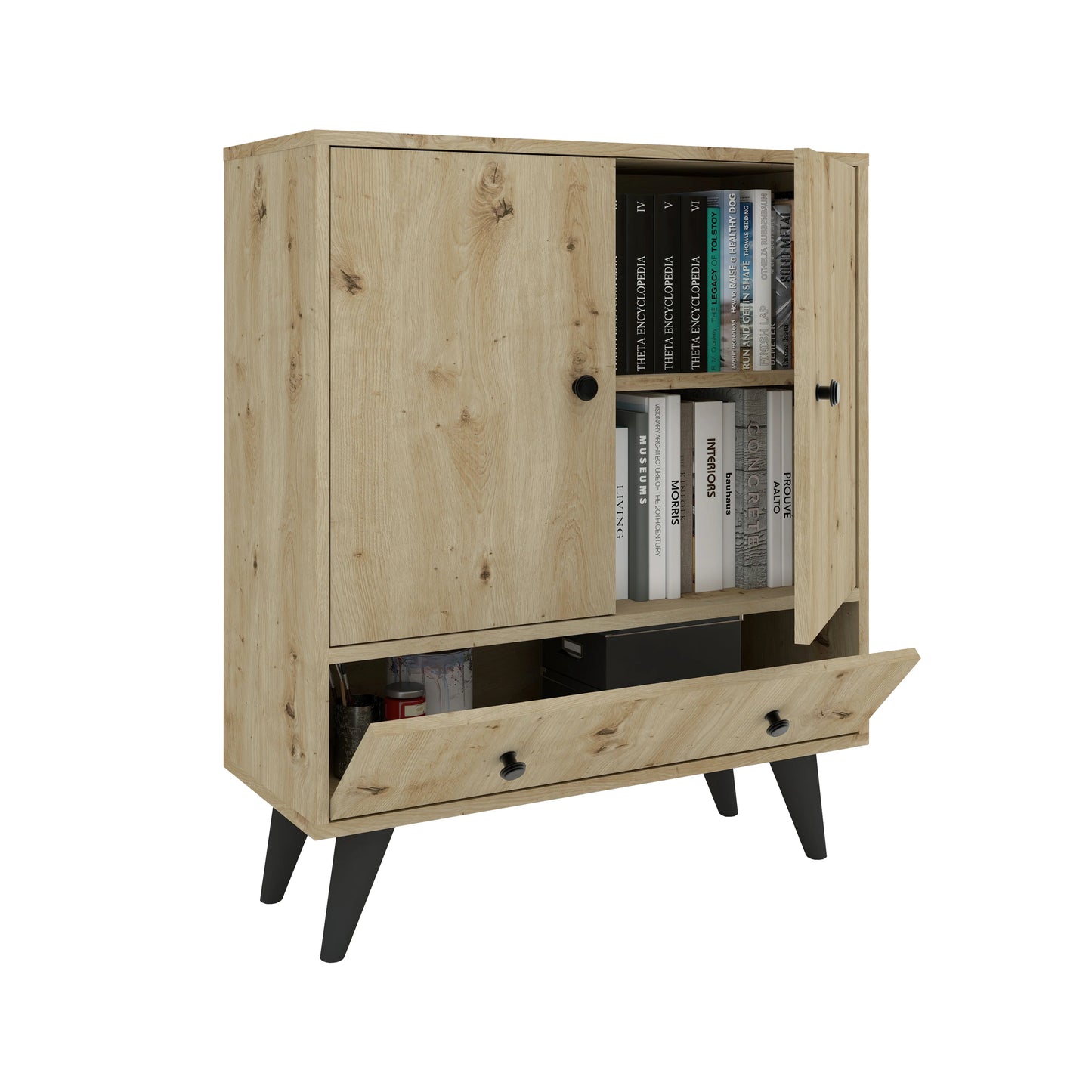 Comoda TV haaus Malta, 3 Usi, Stejar Artisan, 75 x 30 x 90 cm