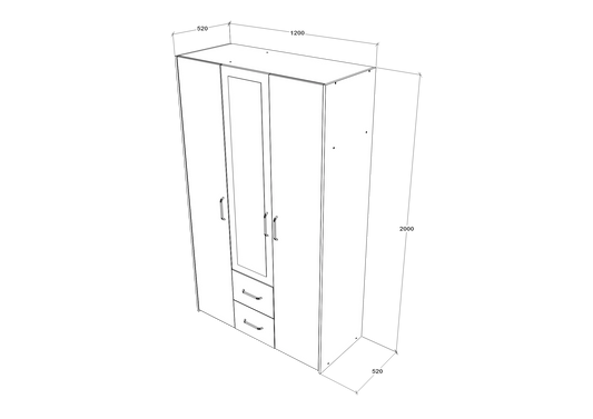 Dulap haaus Malmo, 2 Sertare, 3 Usi, cu oglinda, Stejar Alb/Antracit, 120 x 52 x 200 cm