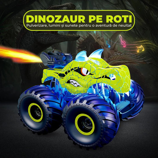 Masina cu telecomanda RC Timebox, 4x4, Dinozaur Monster Truck, lumini LED, Verde