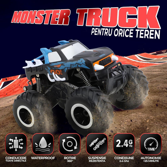 Masina cu telecomanda RC Timebox, 1:16, 4x4, Monster Truck, Negru/Albastru