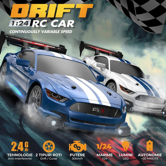 Masina cu telecomanda RC Timebox, 30km/h, 1:24, 4x4, Drift car, Albastru