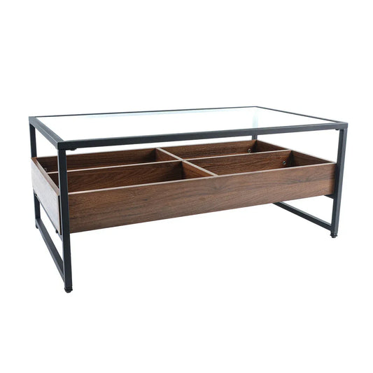 Masuta de cafea, blat din sticla, 4 compartimente, Naimeed N-175, Stejar Inchis, 100x55x42cm - 221.ro