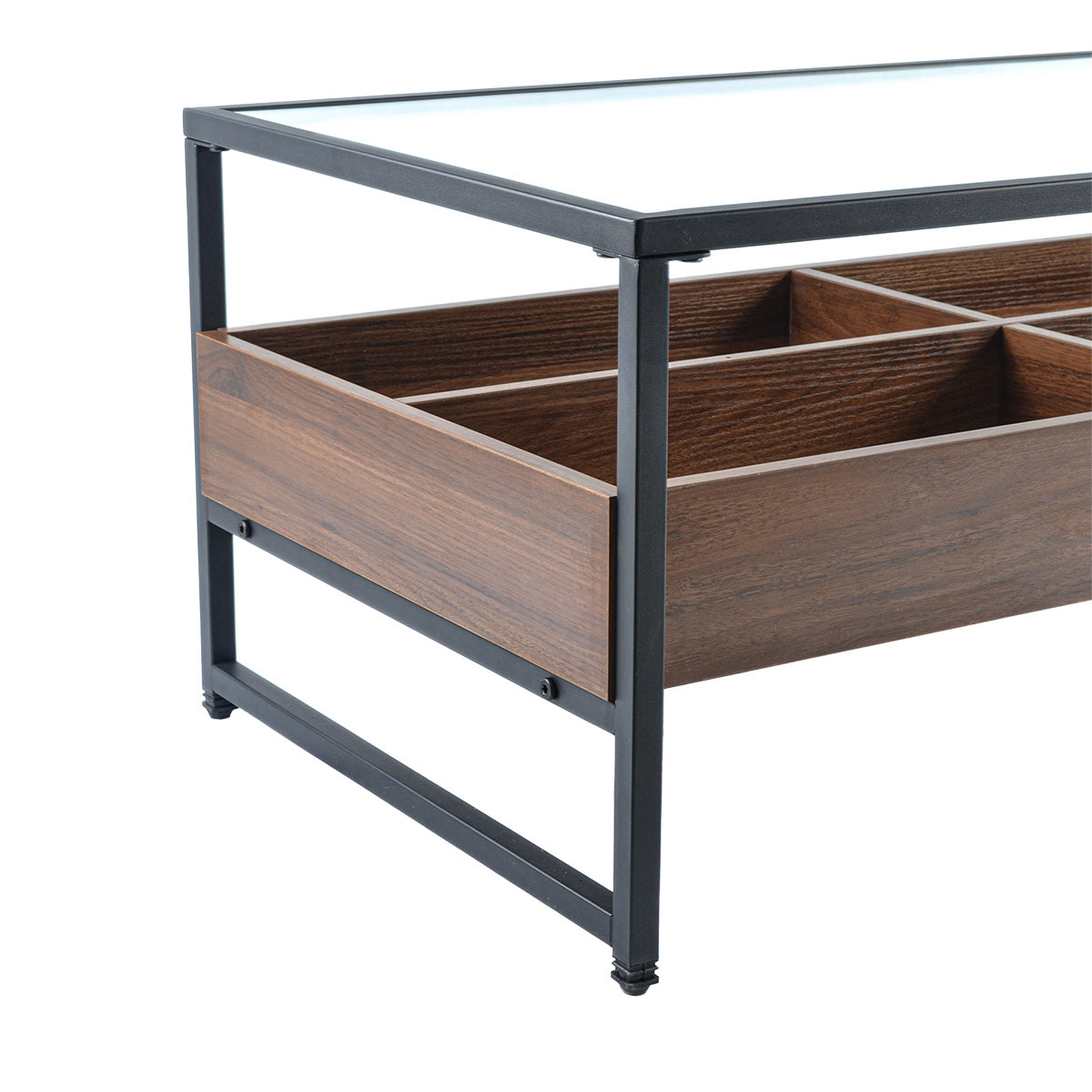 Masuta de cafea, blat din sticla, 4 compartimente, Naimeed N-175, Stejar Inchis, 100x55x42cm