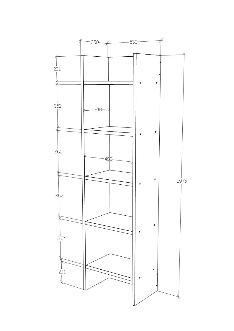 Biblioteca Neda, 5 Polite, Antracit, 53 x 35 x 198 cm
