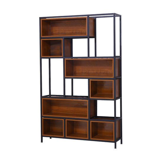 Biblioteca cu 8 compartimente, Naimeed P01-120, Negru/Stejar Rustic