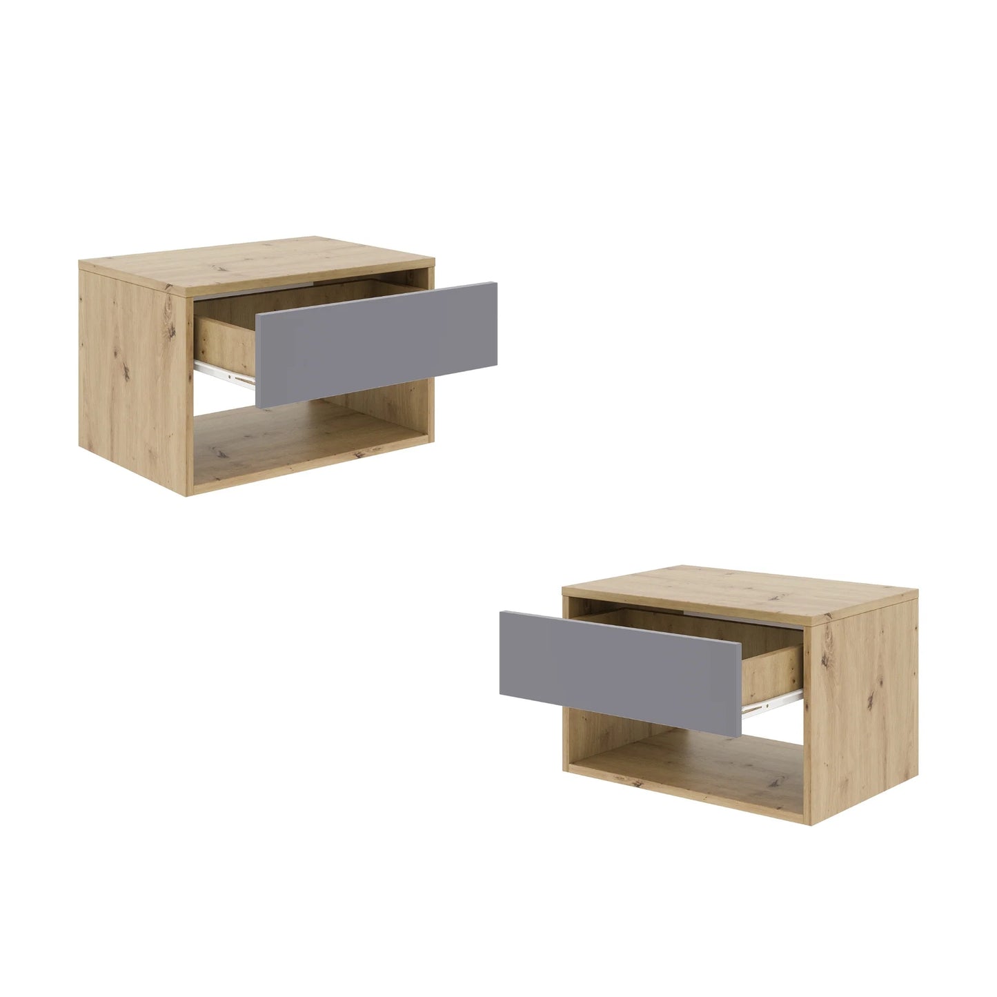 Set 2 Noptiere Pedro, 1 Sertar, Stejar Artisan/Antracit, 53 x 35 x 33 cm