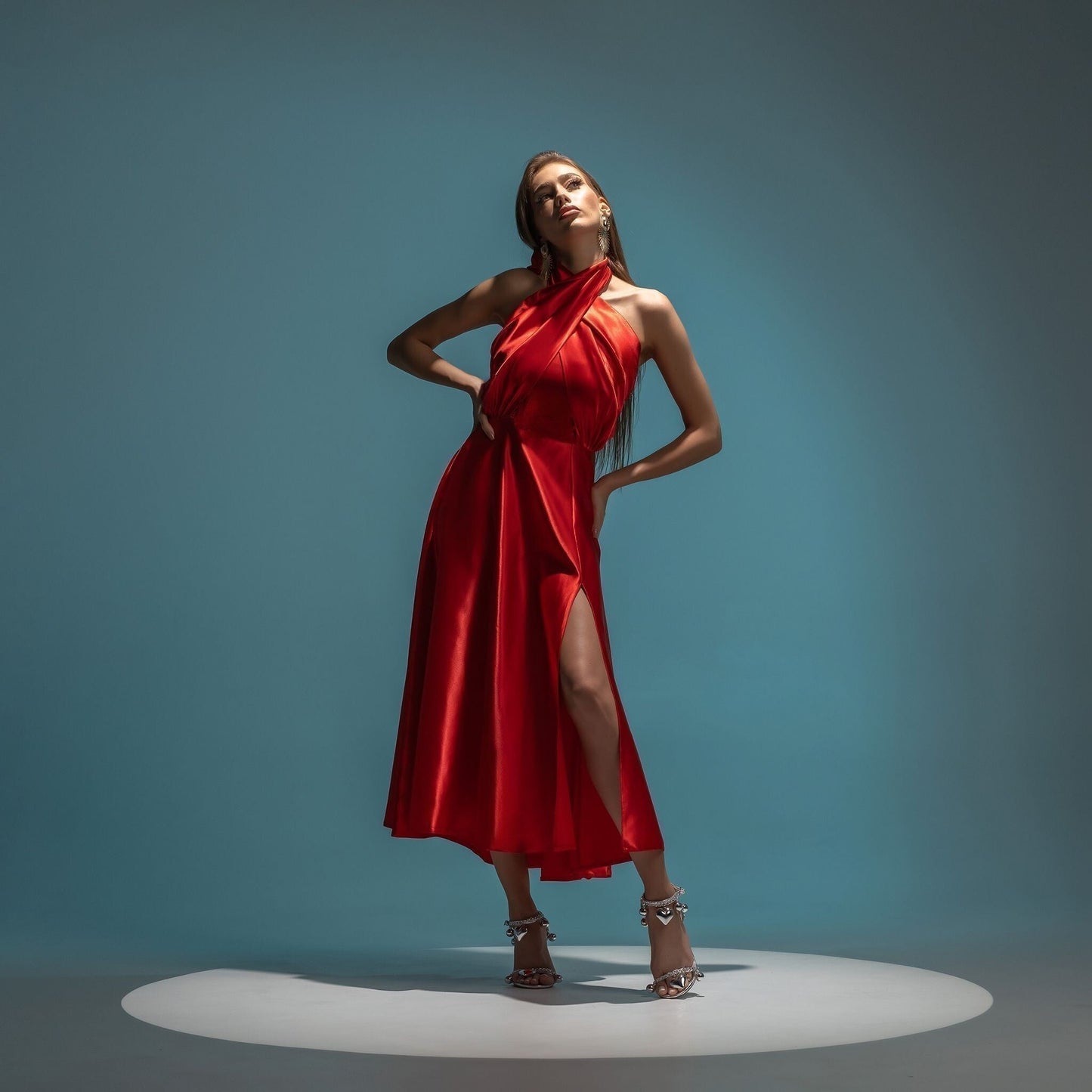 Rochie rosie din satin New Marilyn