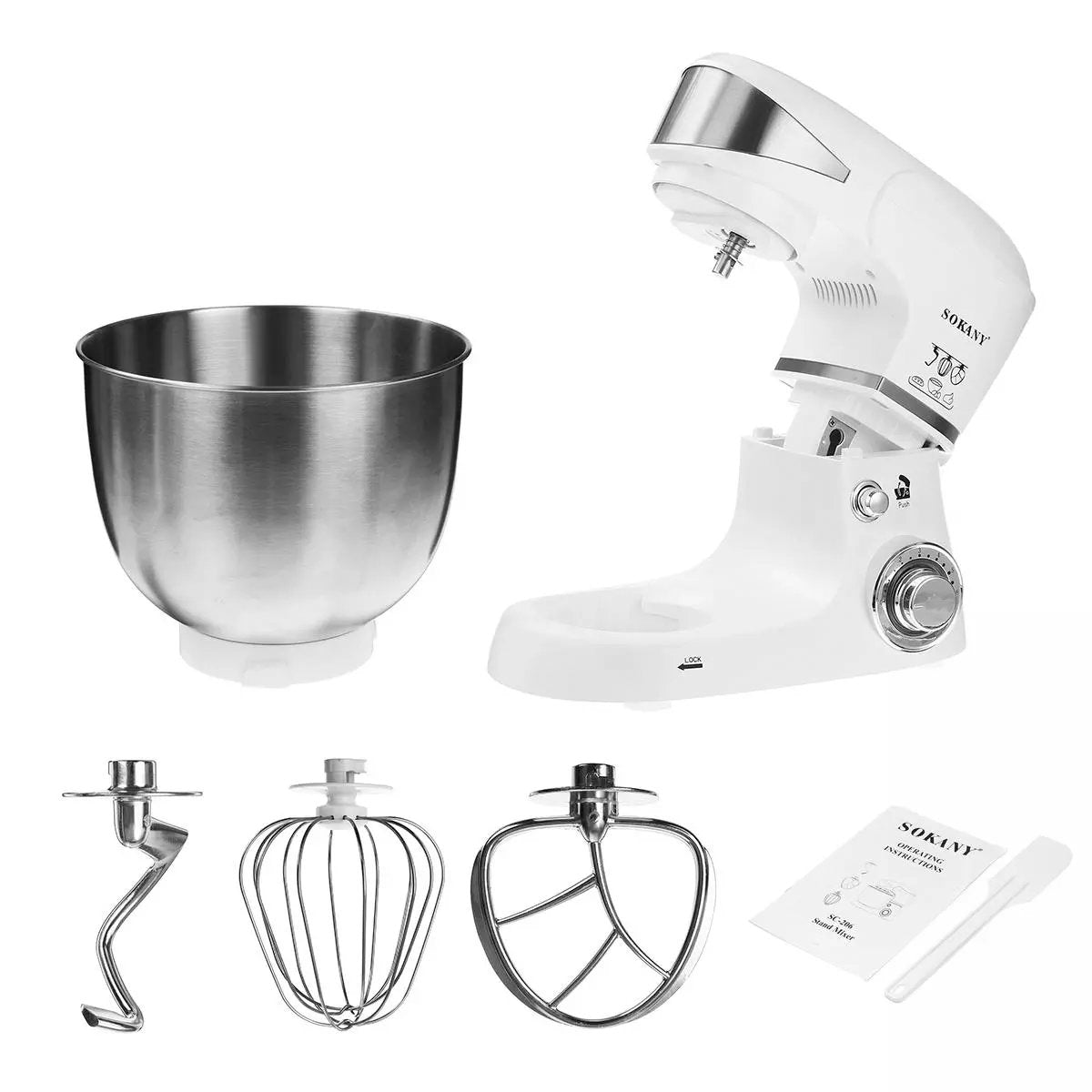 Robot de bucatarie Sokany SC-206, 1000W, bol inox 5L, 6 trepte de viteza, Alb