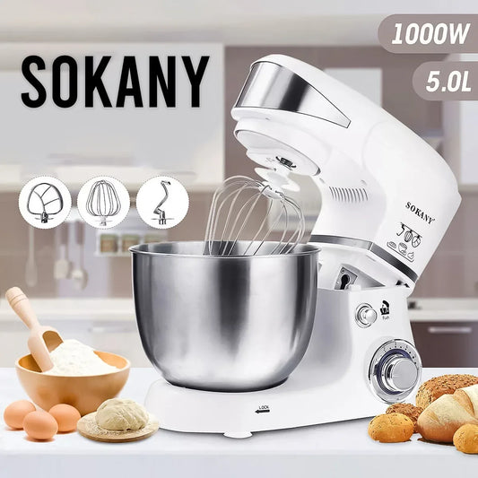 Robot de bucatarie Sokany SC-206, 1000W, bol inox 5L, 6 trepte de viteza, Alb - 221.ro