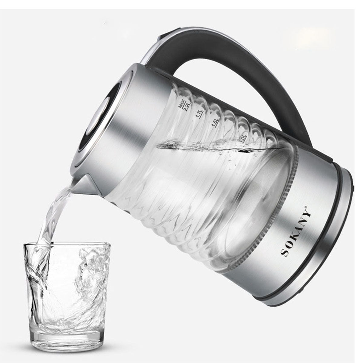 Fierbator apa, Sokany SK-1027, 2000W, capacitate 2.2L, control temperatura, indicator luminos, Argintiu