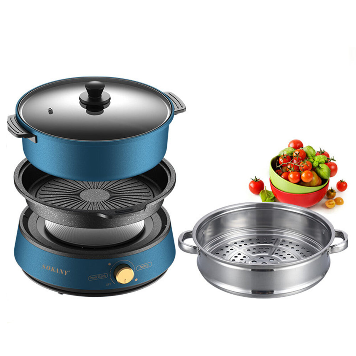 Multicooker 3 in 1 Sokany SK-2006, 1350W, 4L, Blue