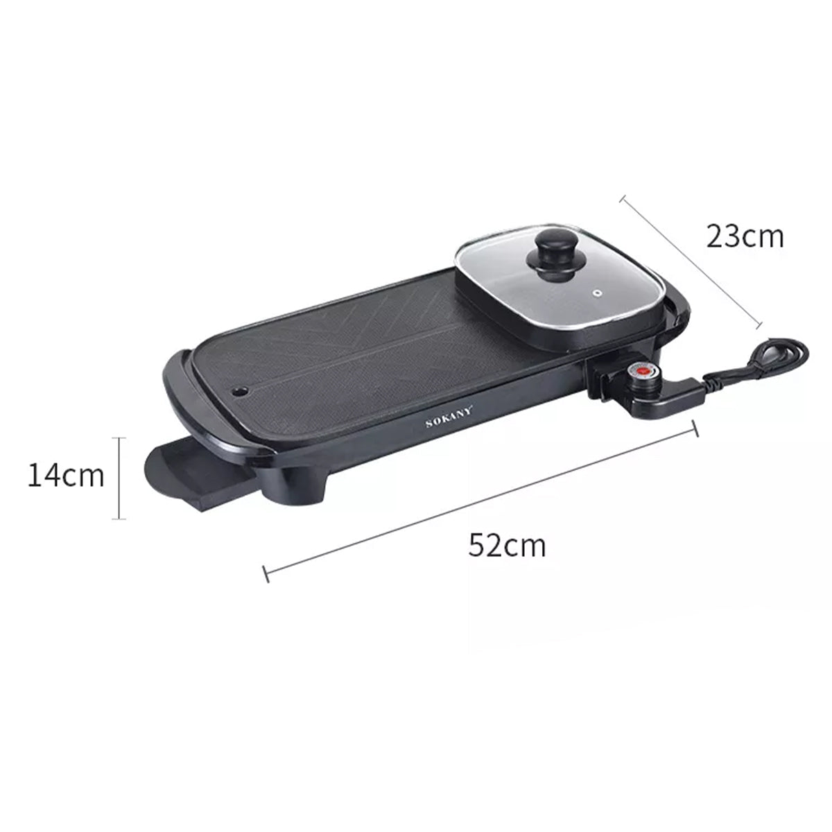 Gratar electric Sokany SK-2208, 1350 W, placa anti-aderenta, Negru