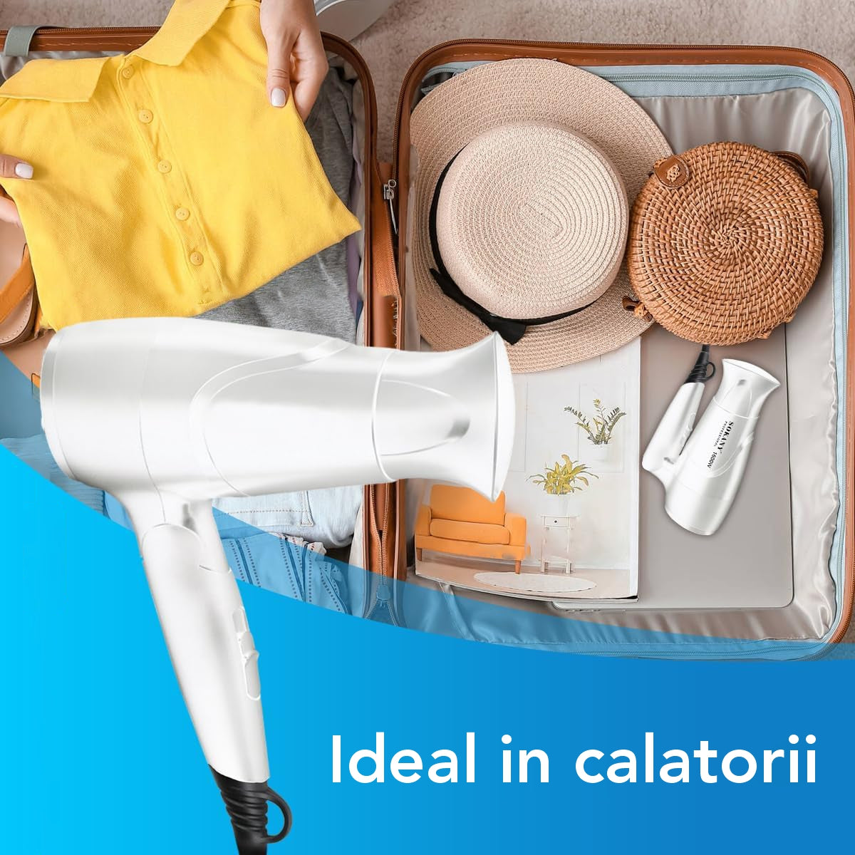 Uscator de par pentru voiaj Sokany SK-318, 1600W, Professional Line, pliabil, Alb