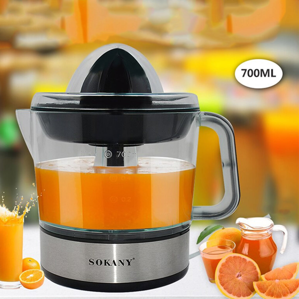 Storcator citrice Sokany JE-623D, 45W, 0.7L, 2 conuri, Negru/Inox