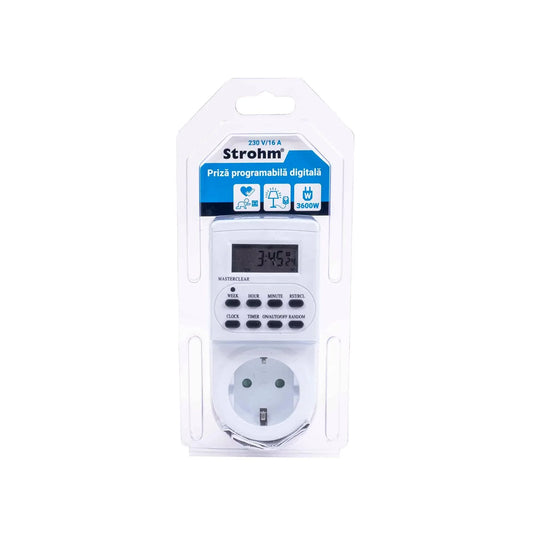 Priza programabica digital, 3600w, 24H/7-16A, 1min alb STROHM / SM-TGE-2B - 221.ro