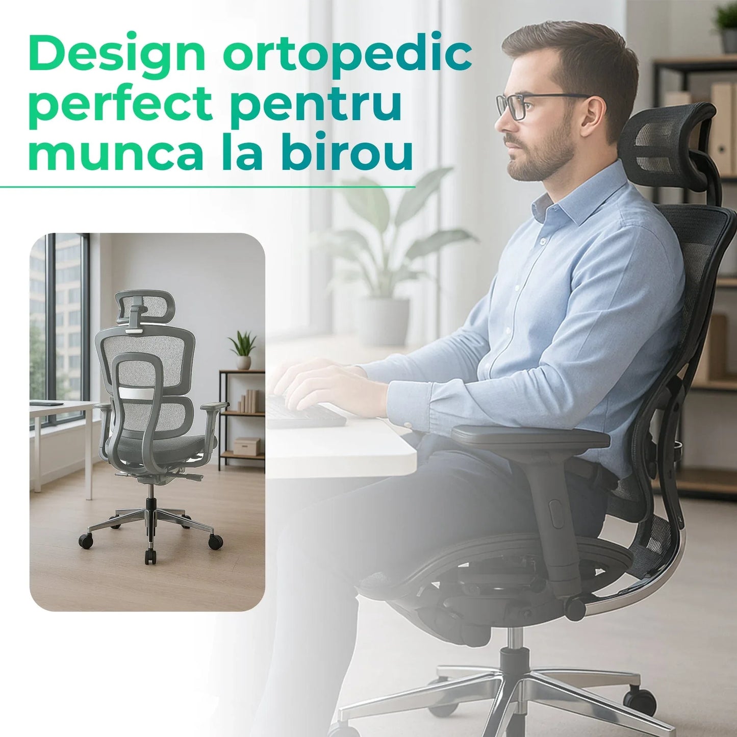 Scaun ergonomic Timebox, Reglare inaltime, spatar in 6 pozitii 150°, Cotiere 4D, Plasa Mesh, Profil lombar flexibil, Suport Picioare, Baza din aluminiu durabil, pana la 150 kg, Gri - 221.ro