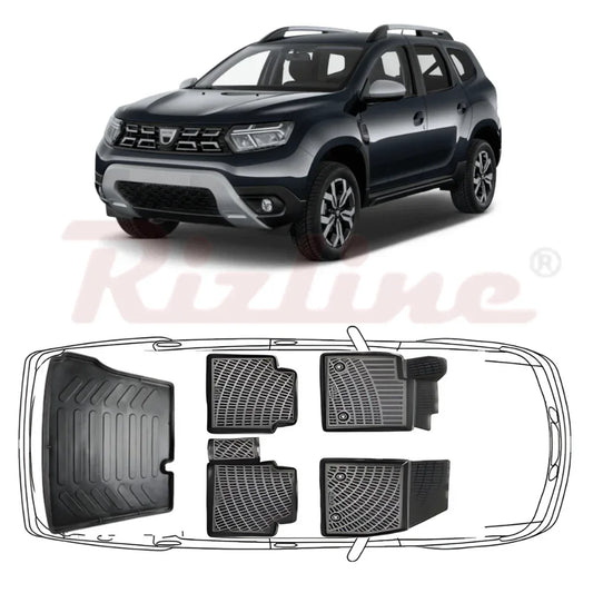 Set complet Rizline Dacia Duster 2018–2022 4x2 Prestige – Covorașe față, spate și tăviță portbagaj - 221.ro