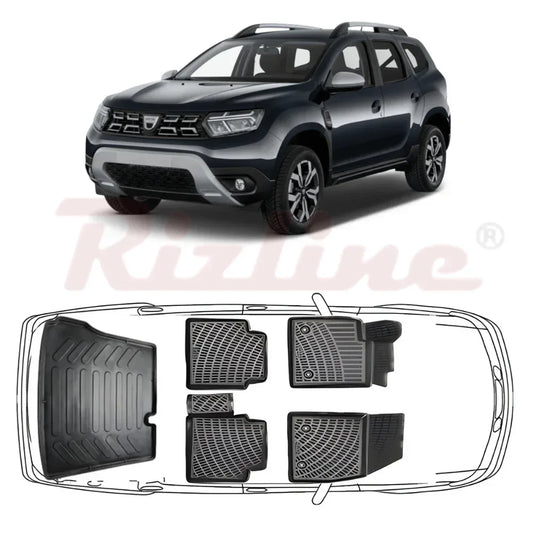 Set complet Rizline Dacia Duster 2018–2022 4x2 Prestige – Covorașe față, spate și tăviță portbagaj - 221.ro