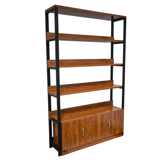 Biblioteca 4 polite, un compartiment, metal/MDF, Naimeed T6-120-1, Negru/Merano Natur