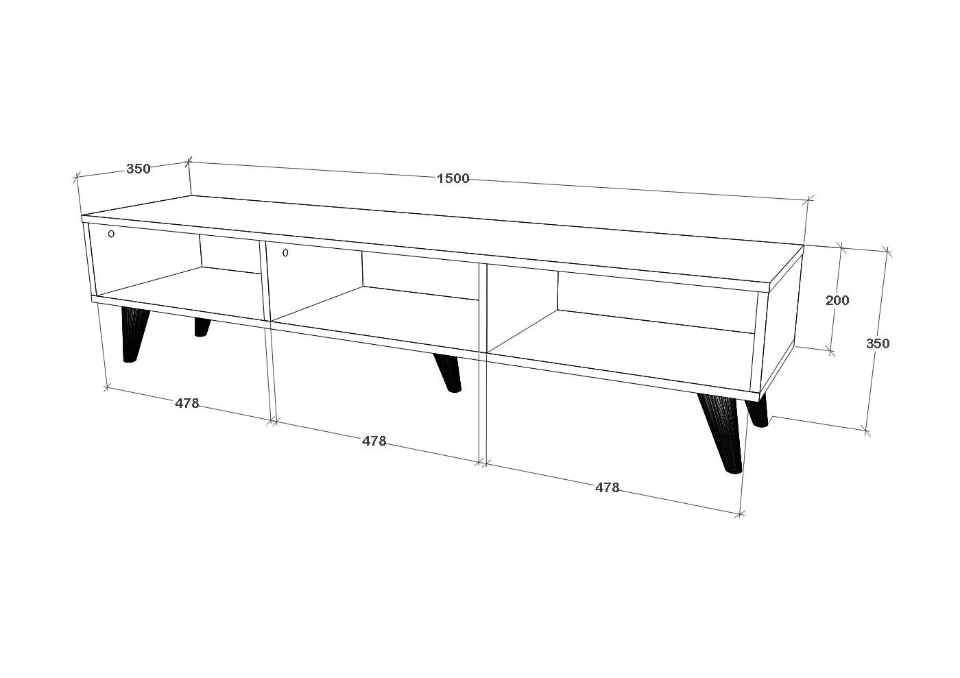 Comoda TV Tirro haaus V2, Negru, 150 x 35 x 35 cm