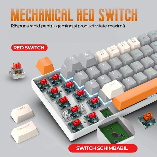 Tastatura Mecanica Gaming Timebox, Red Switch, 60%, Gri / Portocaliu