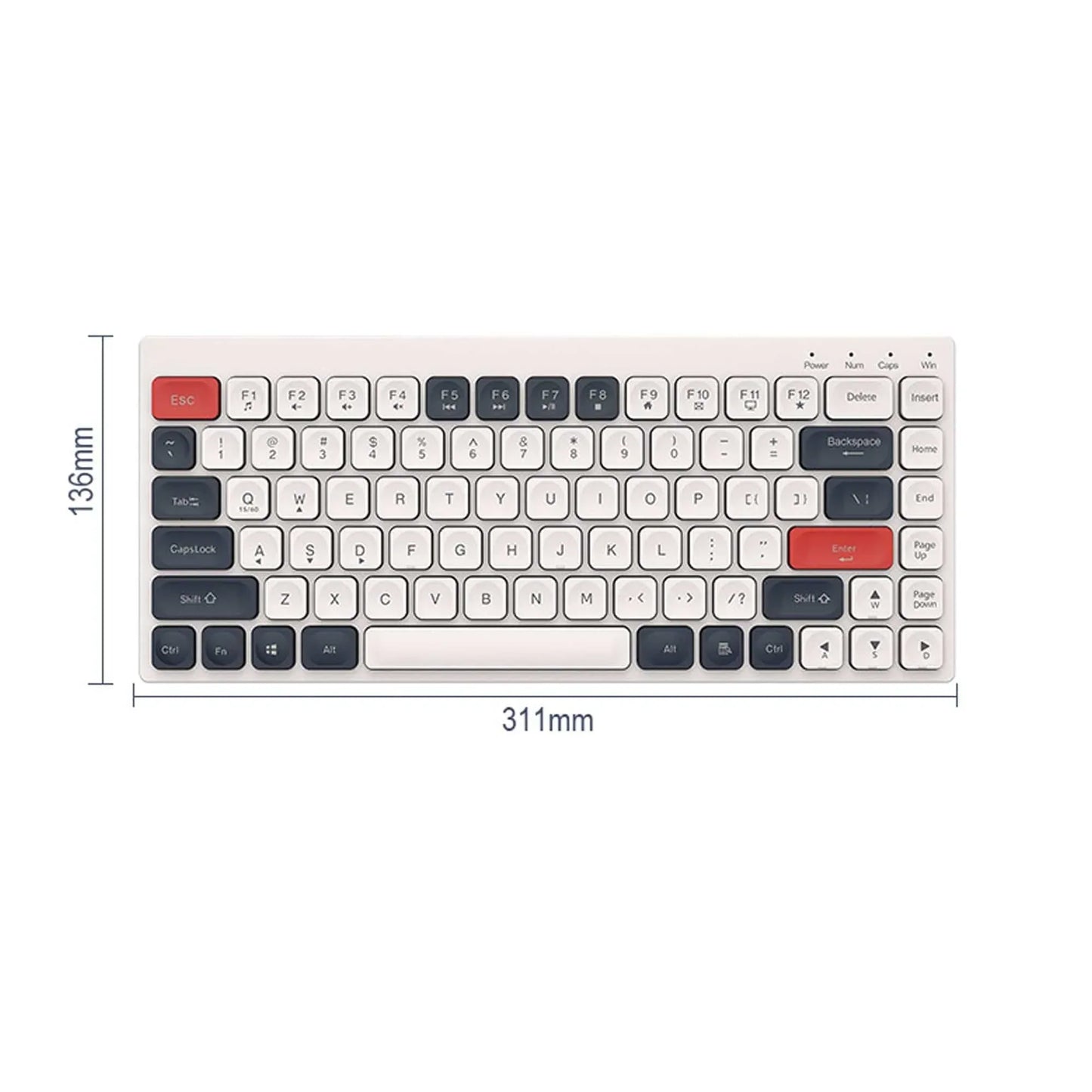 Tastatura Slim Low-Profile Timebox, Wireless, 2,4Ghz, Bluetooth, 84 taste subtiri, cablu Type-C, USB Reciver, Compatibil Windows, Telefon, Tableta, Alb Albastru - 221.ro