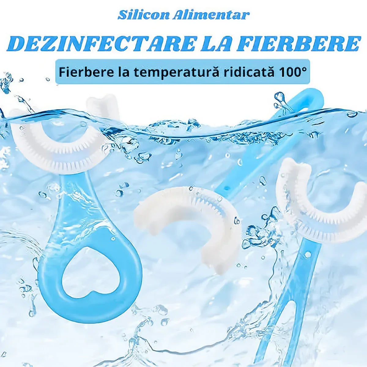 Pachet periute de dinti in forma de U pentru copii, design pentru curatarea dintilor la 360°, varsta intre 2-6 ani, albastru - 221.ro