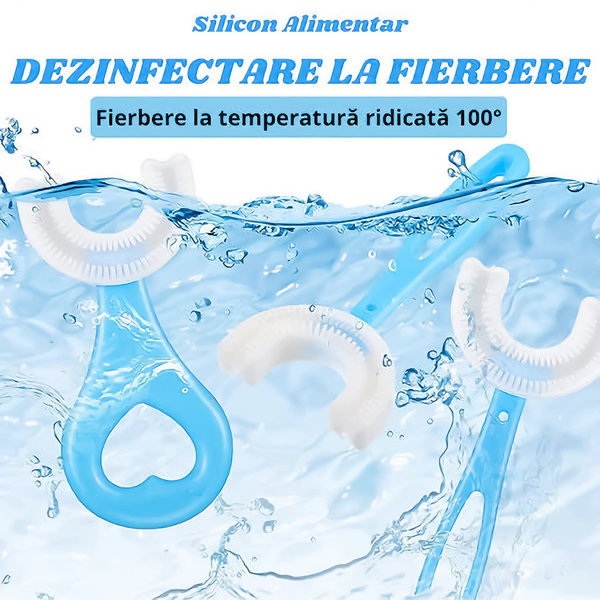 Set 10 periute de dinti Naimeed D4376-Blue-Inima, in forma de U pentru copii, design pentru curatarea dintilor la 360°, Albastru