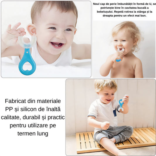 Set 10 periute de dinti Naimeed D4376-Blue-Inima, in forma de U pentru copii, design pentru curatarea dintilor la 360°, Albastru