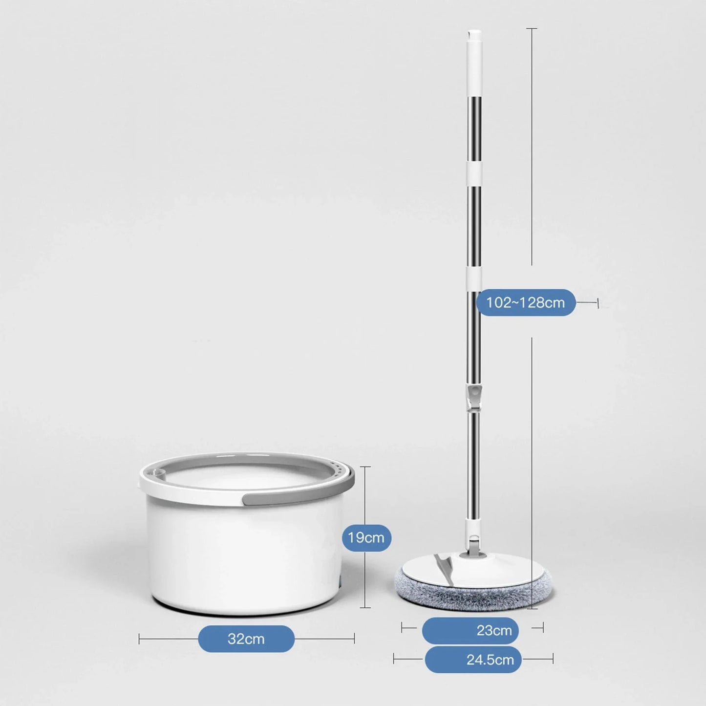 Set Mop Rotativ cu Galeata si Sistem Separat Apa Curata/Murdara, Alb/Gri