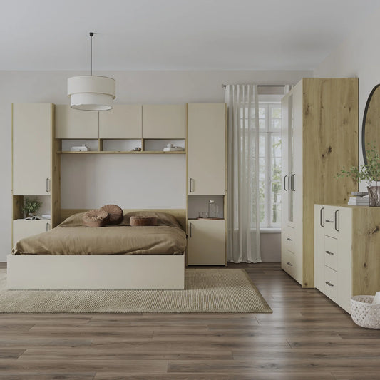 Set dormitor haaus Malmo V12, Pat 200 x 160 cm, Stejar Artisan/Argila