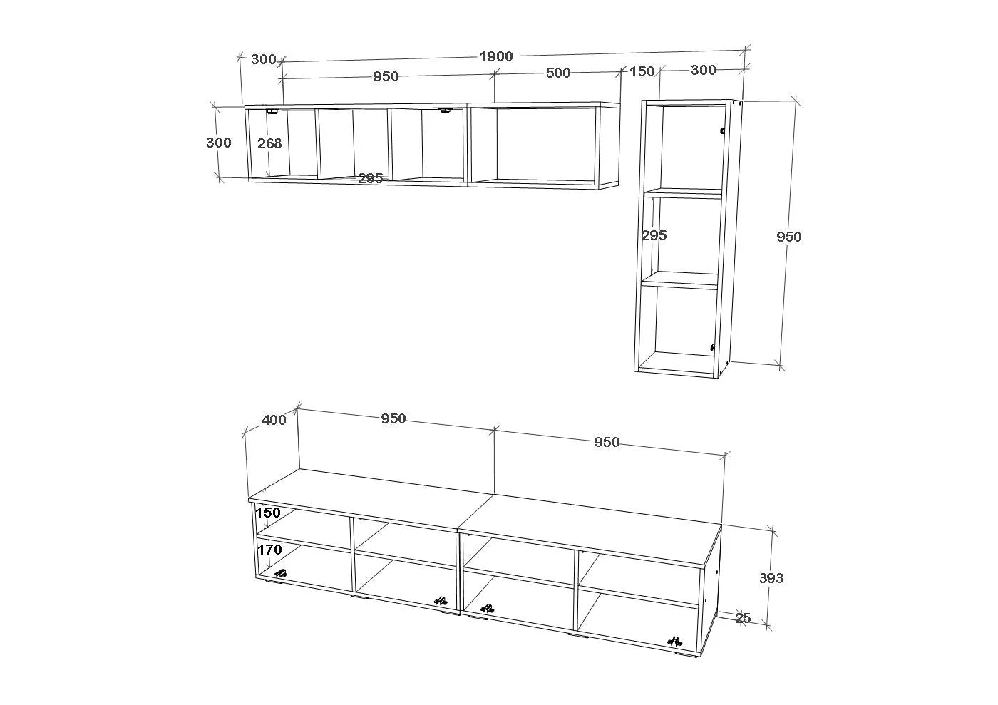 Living Kos haaus V13, Negru/Alb Lucios, MDF, L 190 cm