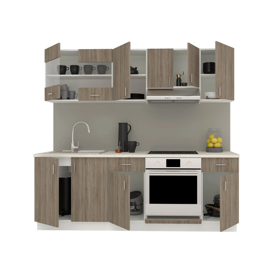 Set Bucatarie haaus Karo V13, Stejar Sonoma Inchis/Alb, Blat Thermo 28 mm, L 220 cm